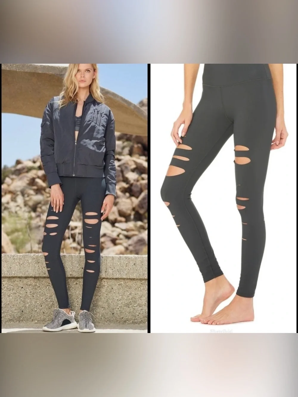 ALO Yoga Women’s Ripped High-Waist Leggings - Charcoal Gray Sz S